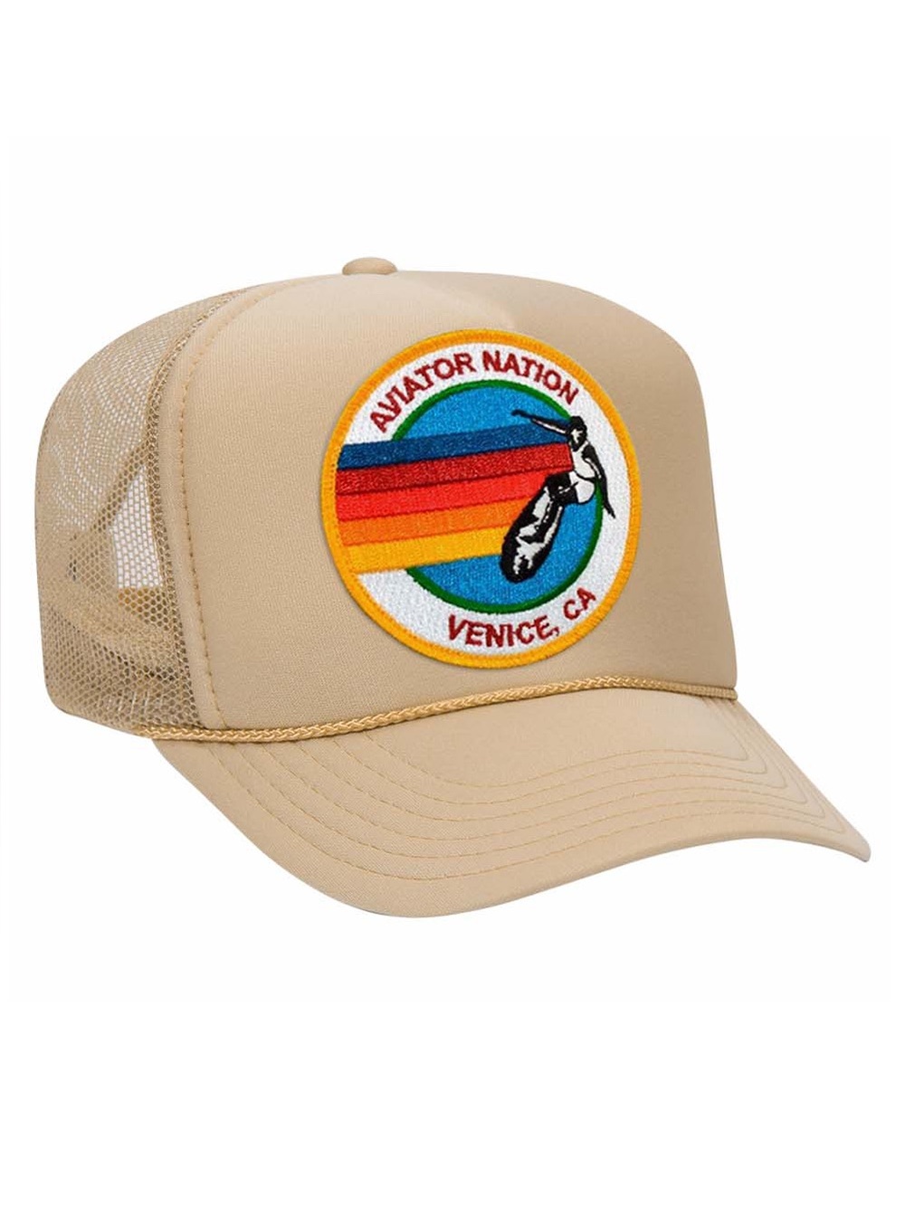 Aviator Nation Beige Trucker Cap with Rainbow Patch